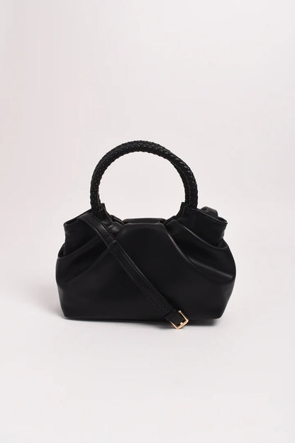 Serena Gathered Round Handle Bag - Black