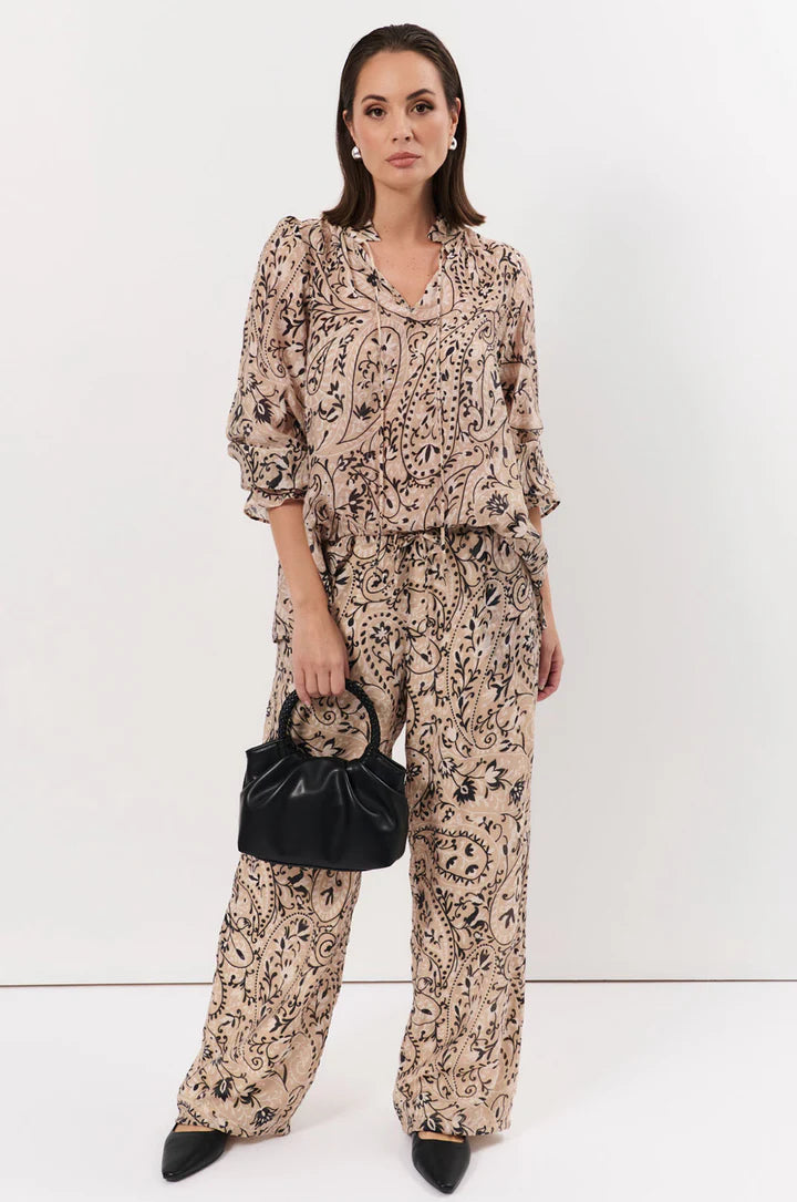 Serena Gathered Round Handle Bag - Black