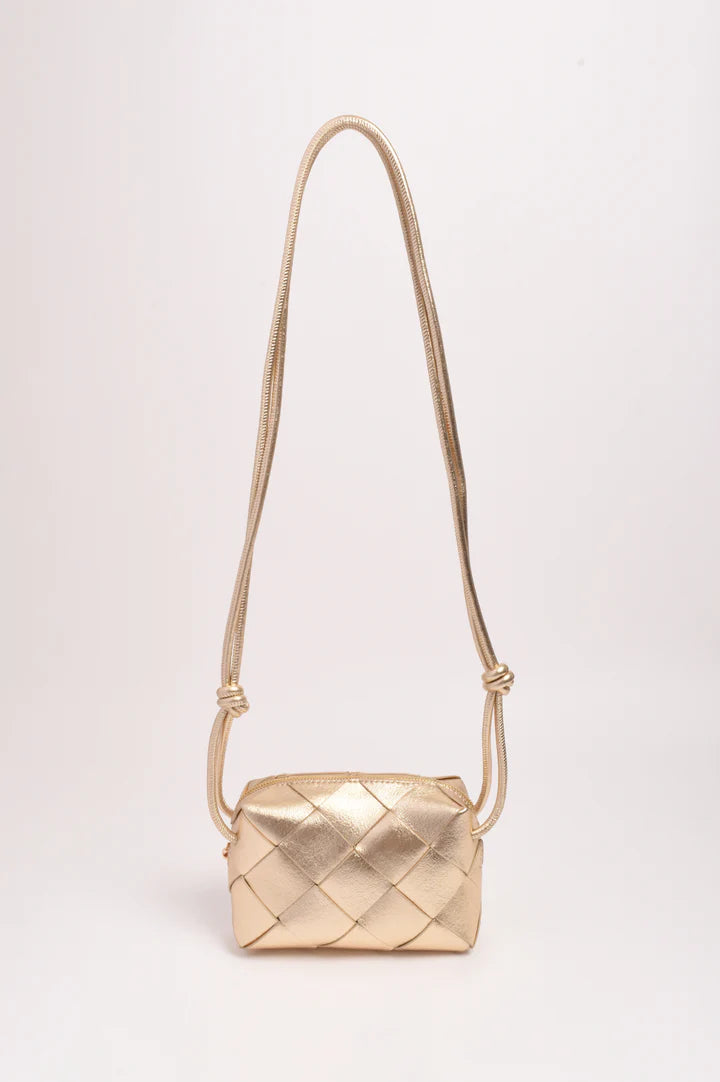Elodie Weave Metallic Crossbody Bag - Gold