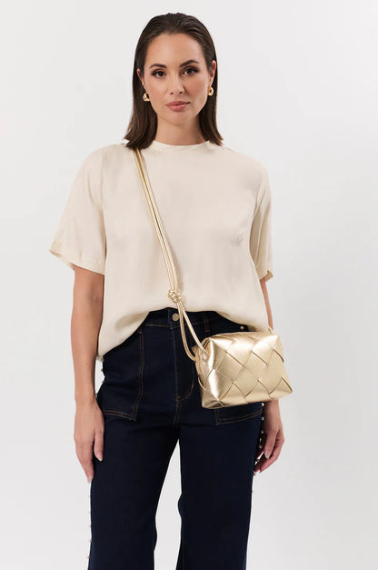 Elodie Weave Metallic Crossbody Bag - Gold