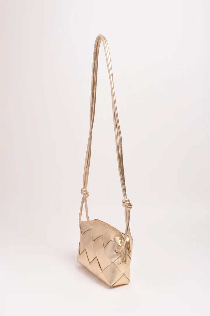 Elodie Weave Metallic Crossbody Bag - Gold