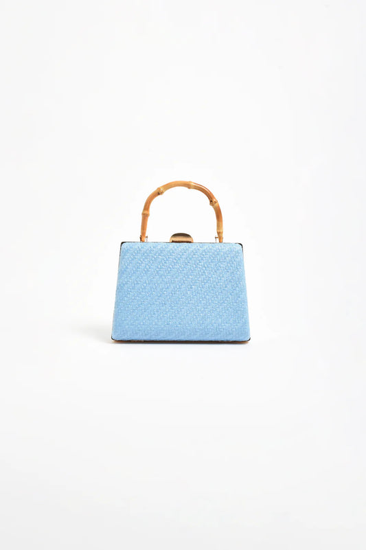 Bamboo Handle Weave Small Bag - Blue