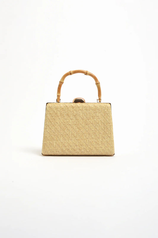 Bamboo Handle Weave Small Bag - Natural