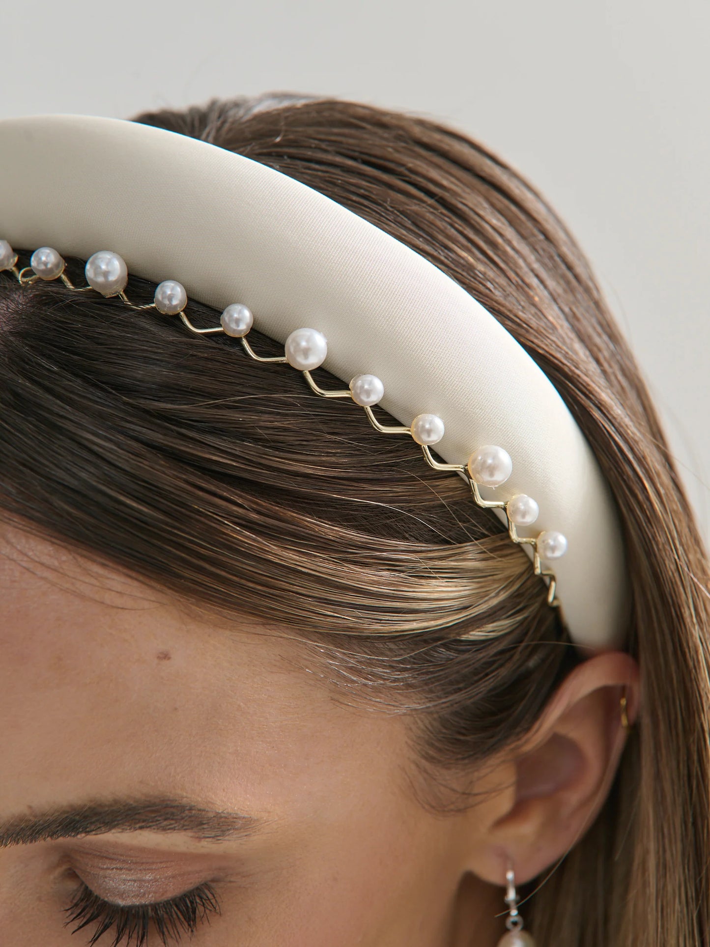 Satin Plain Padded Headband in White