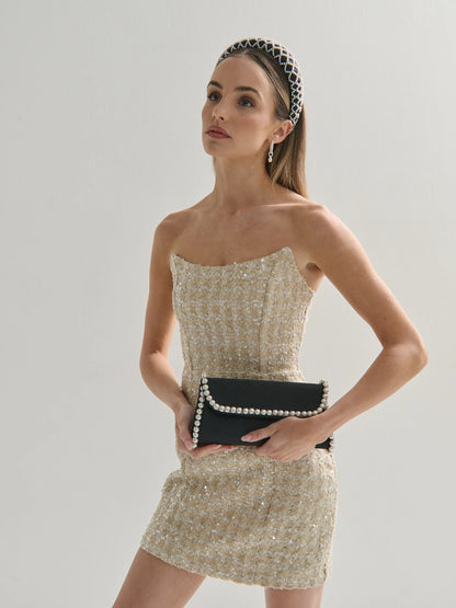 Yvette Pearl Trim Clutch Bag - Black