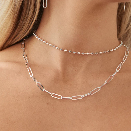 Bling Bar Paperclip Chain Necklace - Silver