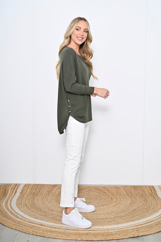 Aries Button Knit - Olive Green