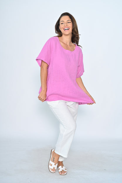 Gigi Linen Top - Pink