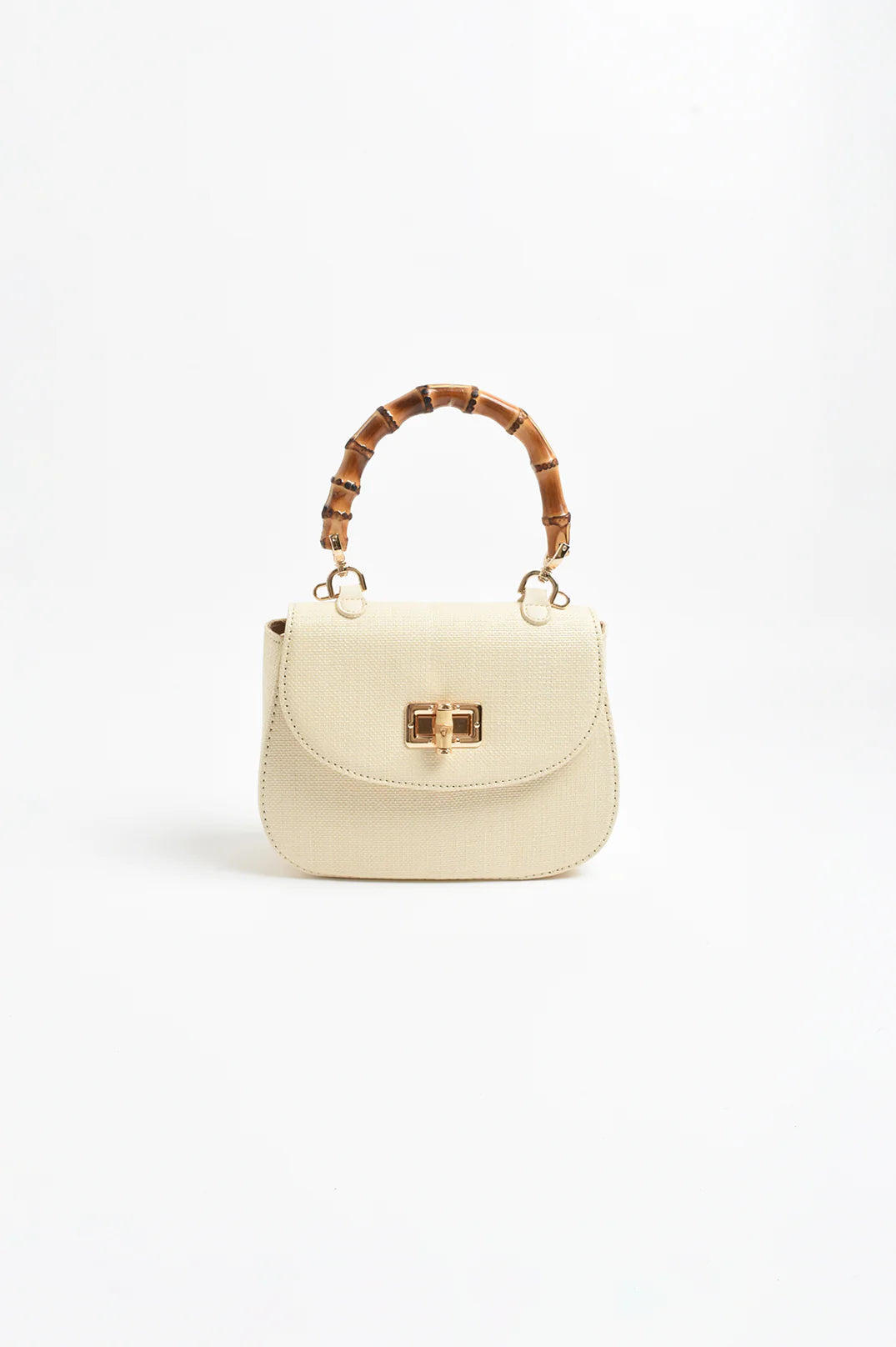Marissa Woven Bamboo Curved Mini Bag - Cream