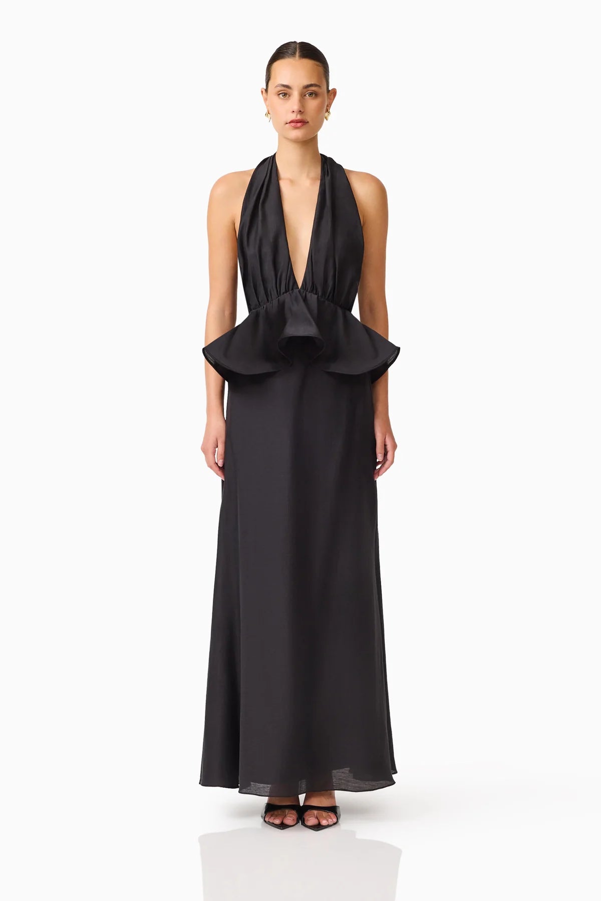 Eliatt Fiorina Halter Neck Peplum Gown - Black