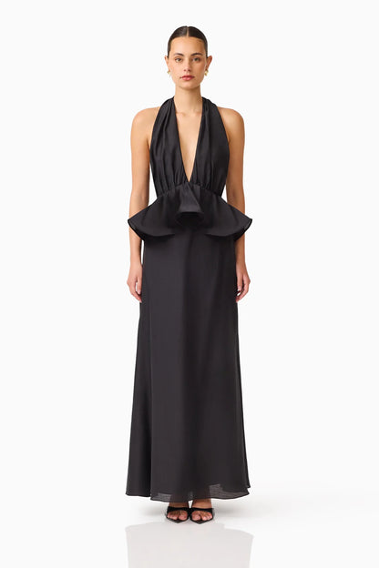 Eliatt Fiorina Halter Neck Peplum Gown - Black