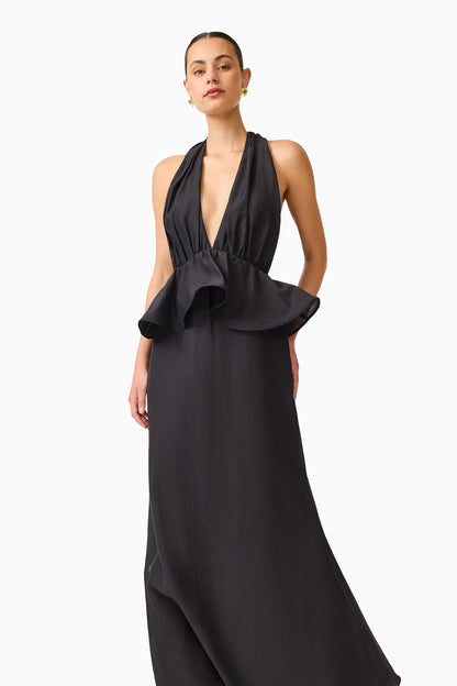 Eliatt Fiorina Halter Neck Peplum Gown - Black