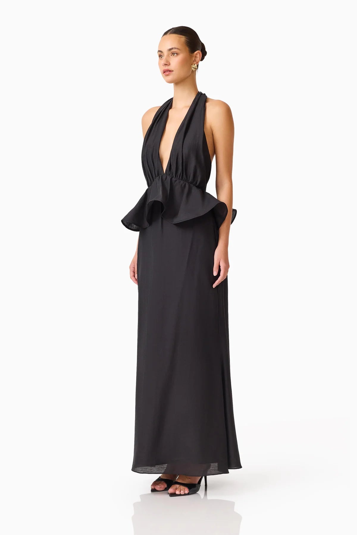 Eliatt Fiorina Halter Neck Peplum Gown - Black