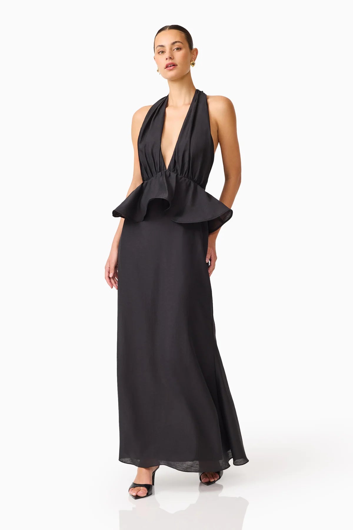 Eliatt Fiorina Halter Neck Peplum Gown - Black