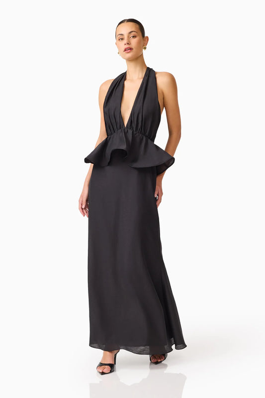 Eliatt Fiorina Halter Neck Peplum Gown - Black