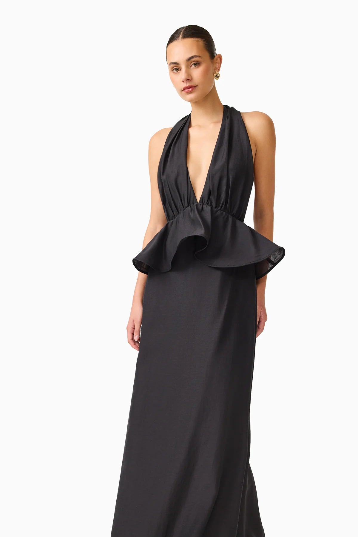 Eliatt Fiorina Halter Neck Peplum Gown - Black