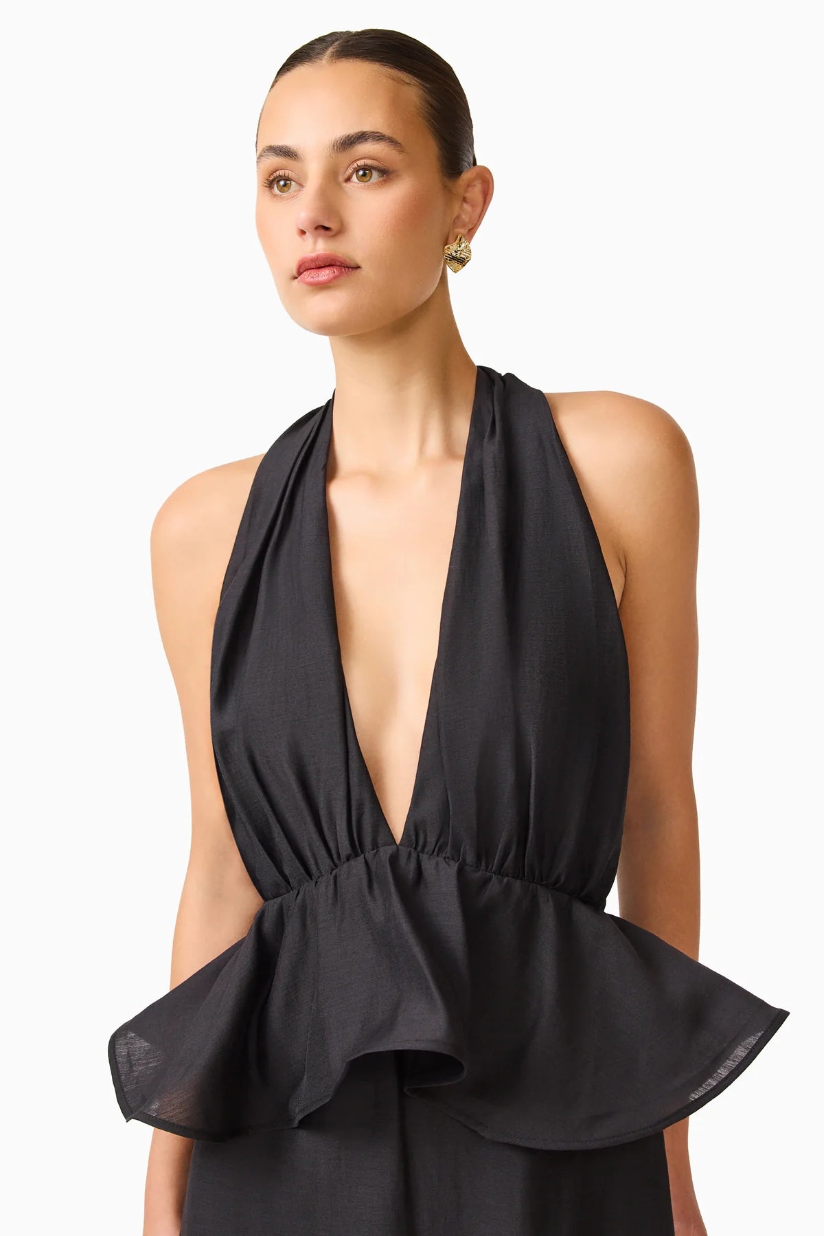 Eliatt Fiorina Halter Neck Peplum Gown - Black