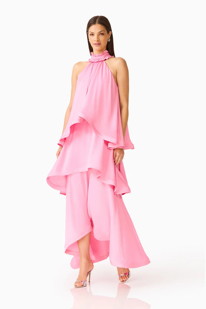 Elliatt Calista Ruffle neck Tiered Gown - Pink