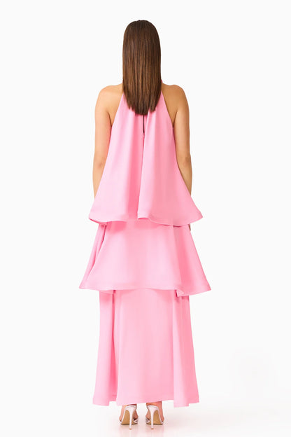 Elliatt Calista Ruffle neck Tiered Gown - Pink
