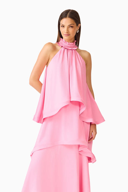Elliatt Calista Ruffle neck Tiered Gown - Pink