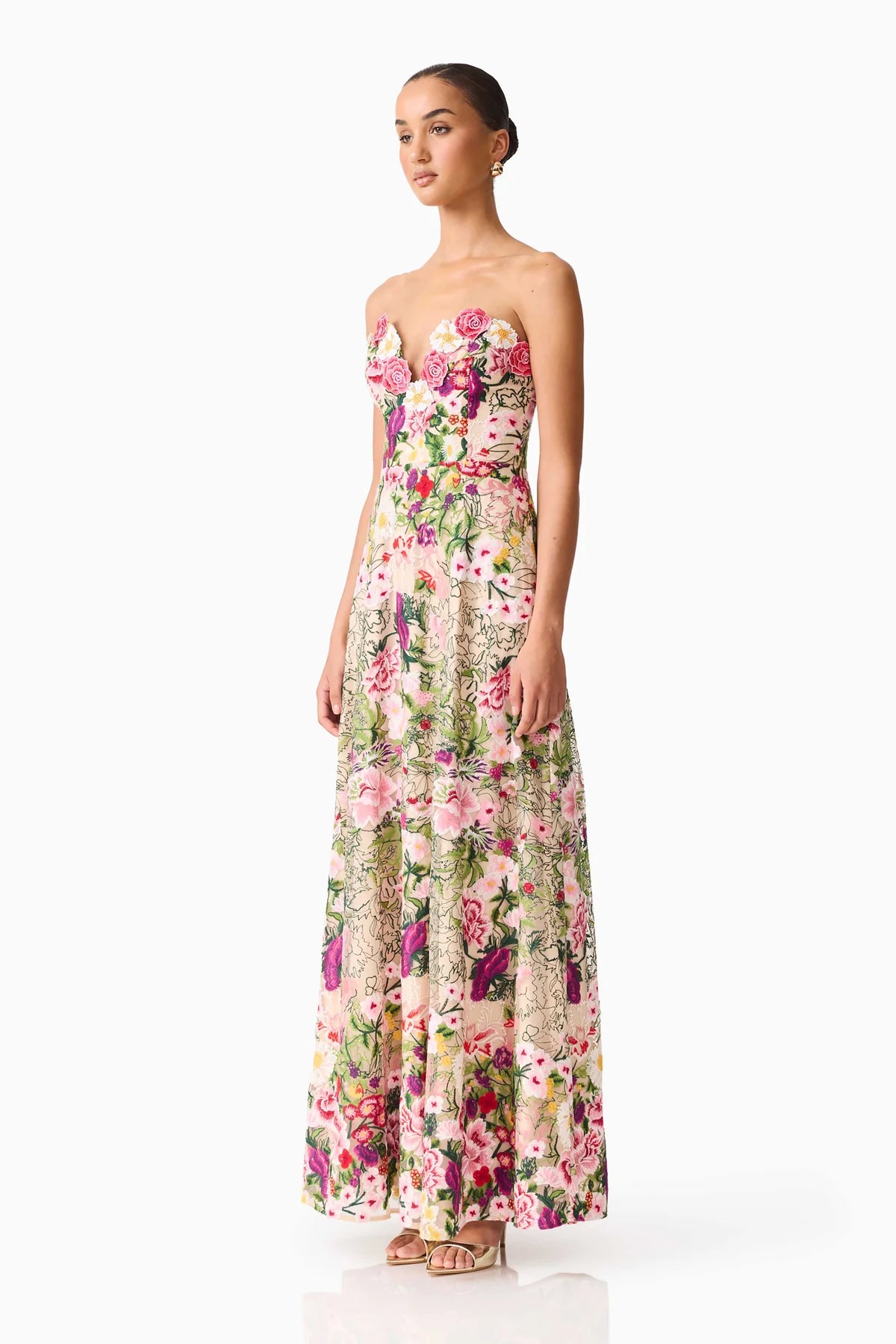 Elliatt Flora Gown in Pink and Green Floral