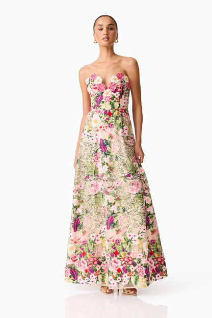 Elliatt Flora Gown in Pink and Green Floral