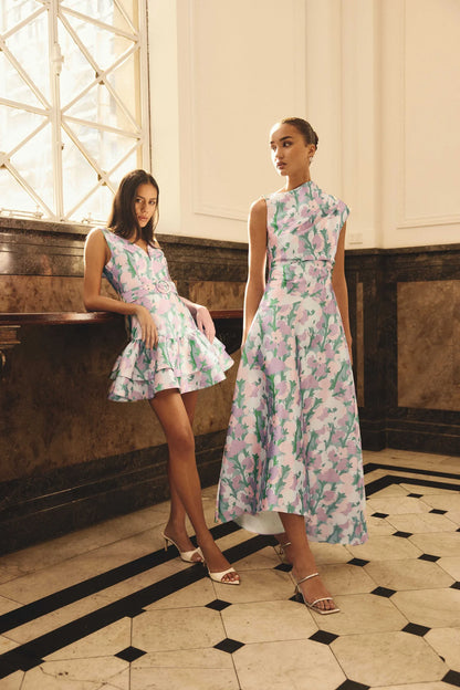 Elliatt Lavina Asymmetrical Gown Purple Floral - COMING SOON