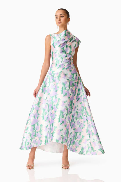 Elliatt Lavina Asymmetrical Gown Purple Floral - COMING SOON