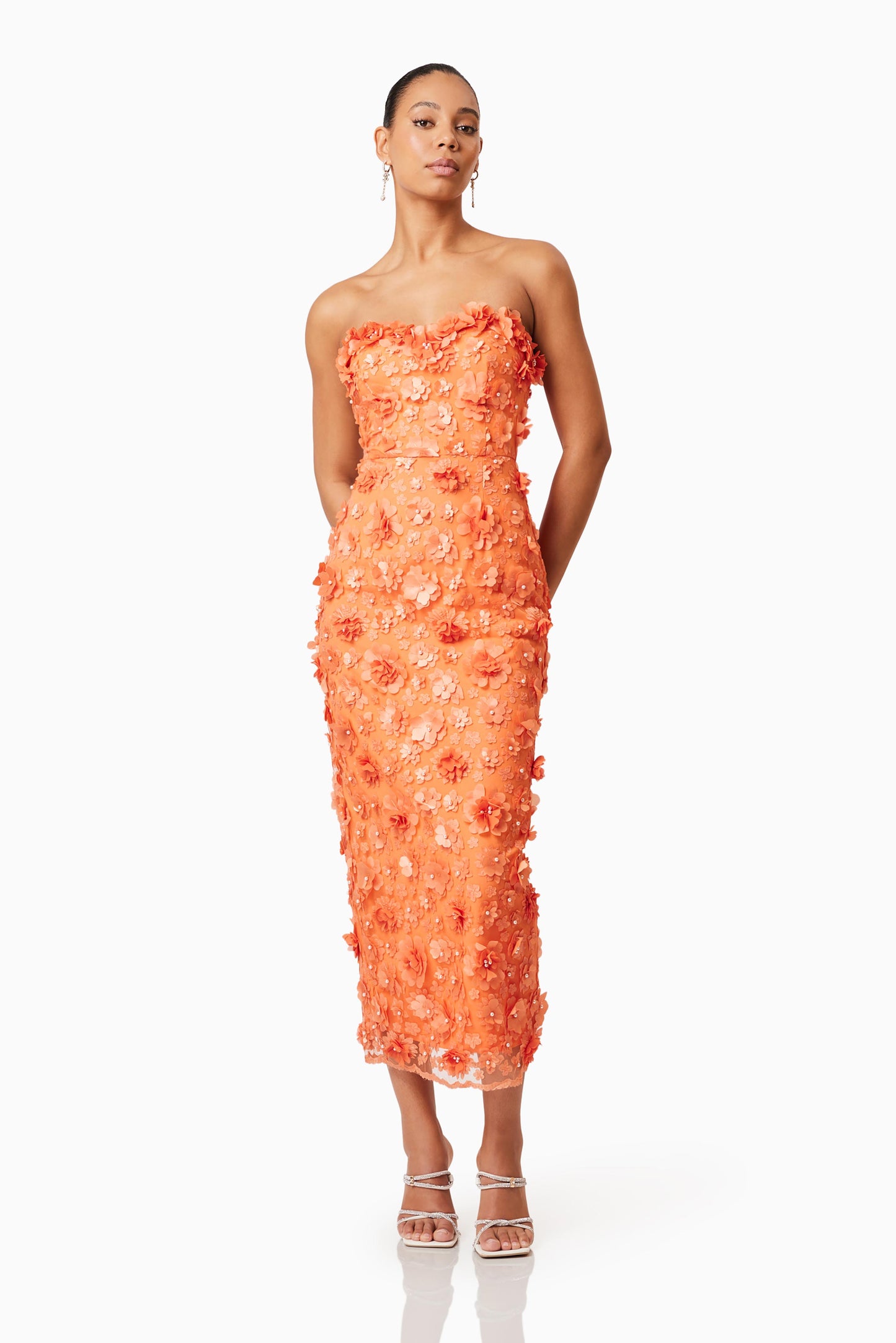 Elliatt Bluebell Embellished Midi Dress - Orange