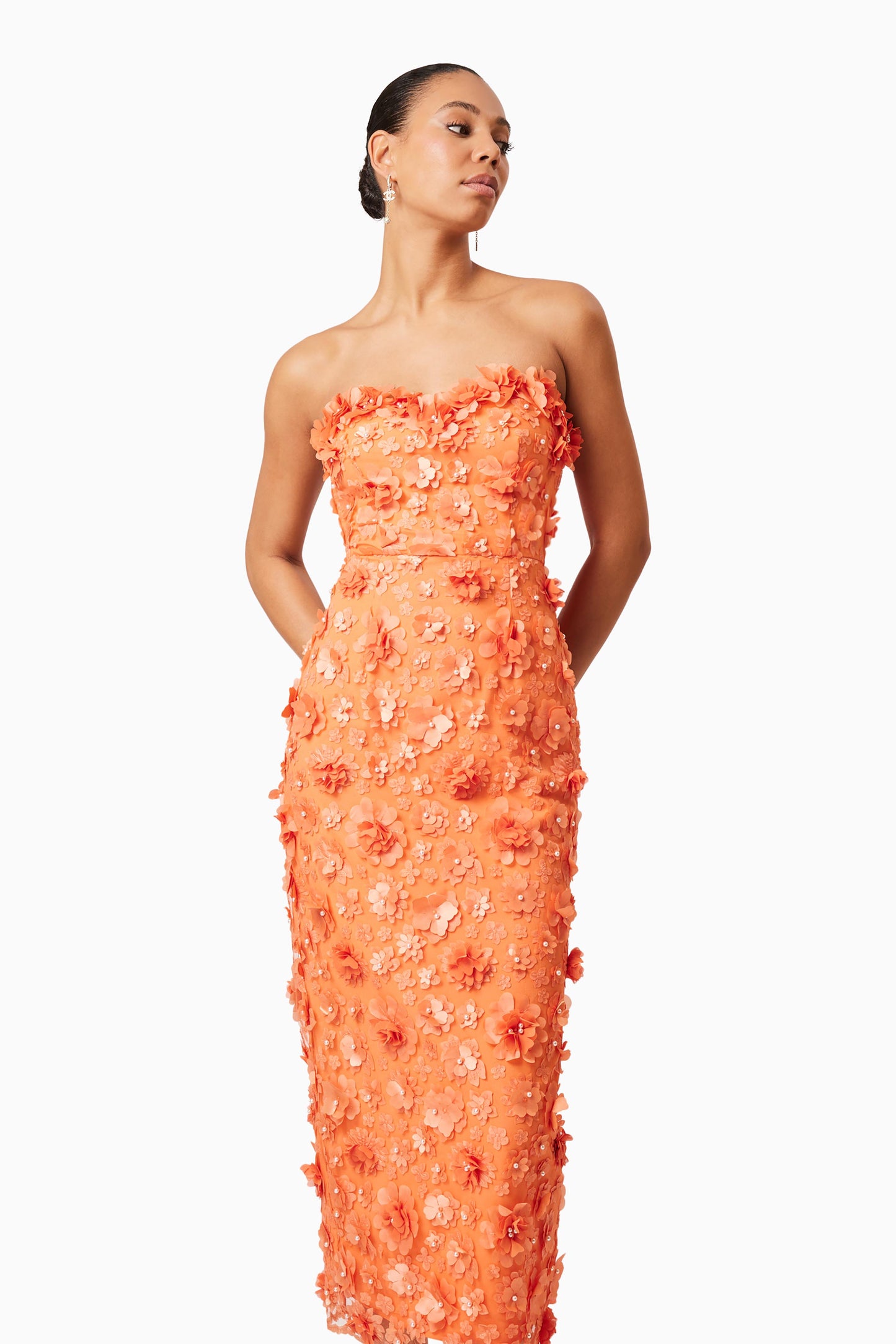 Elliatt Bluebell Embellished Midi Dress - Orange