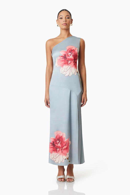 Elliatt Iliad One Shoulder Maxi Dress - Grey Floral