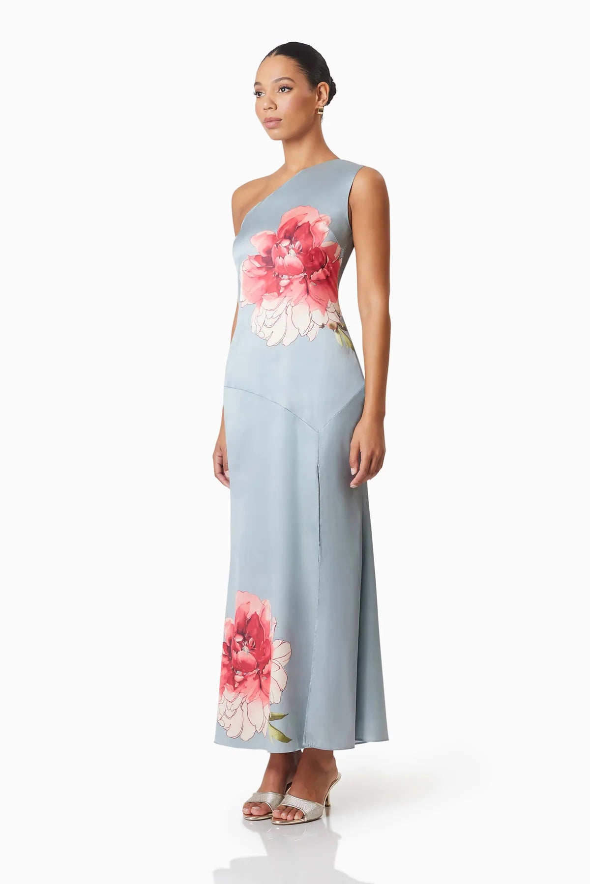 Elliatt Iliad One Shoulder Maxi Dress - Grey Floral