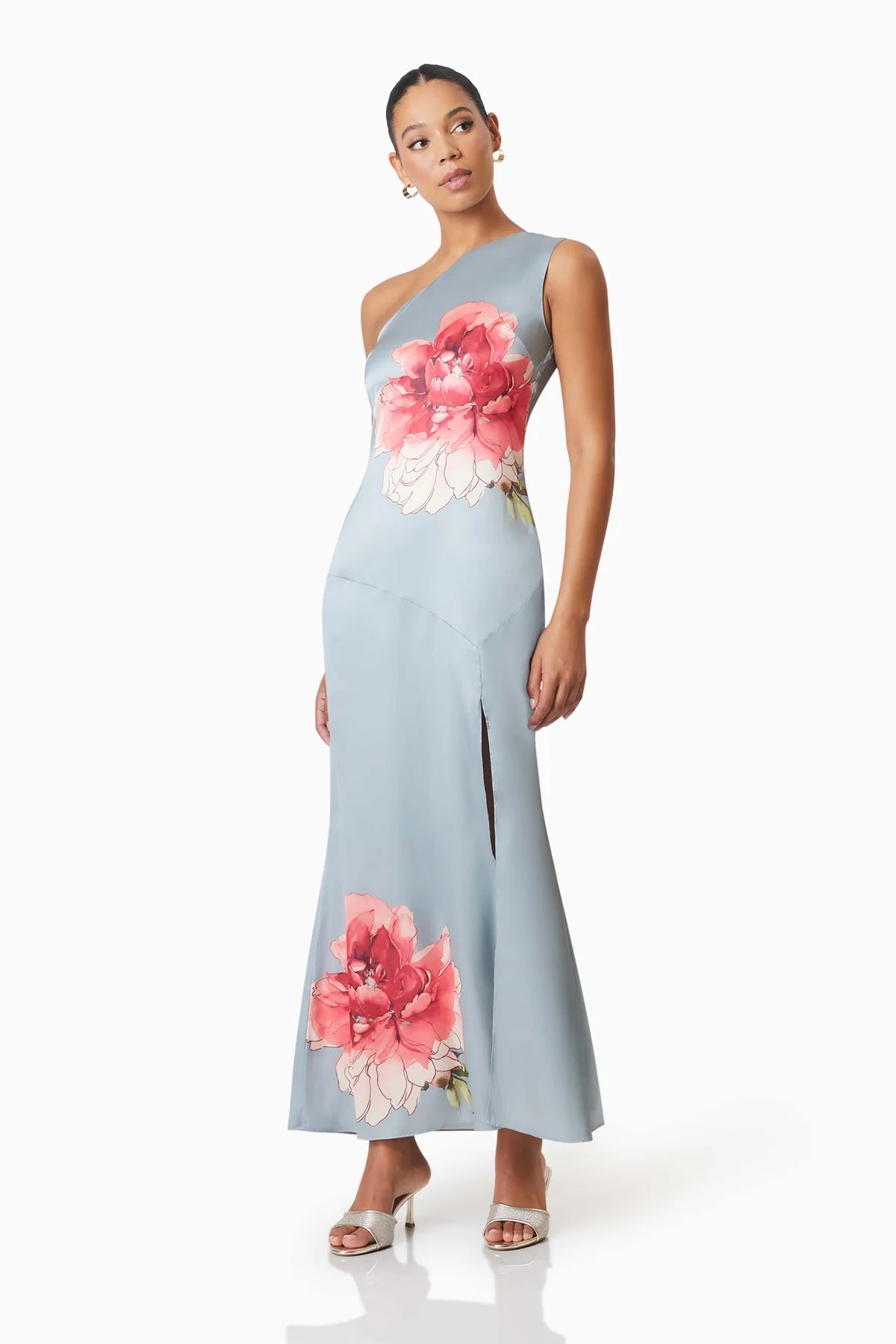 Elliatt Iliad One Shoulder Maxi Dress - Grey Floral