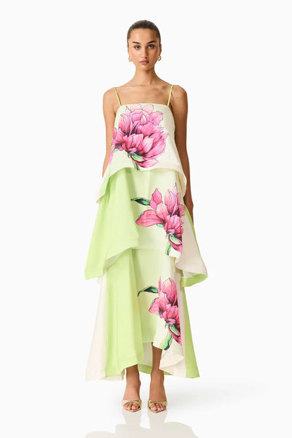 Elliatt Elisia Tiered Gown Green Pink Floral - COMING SOON