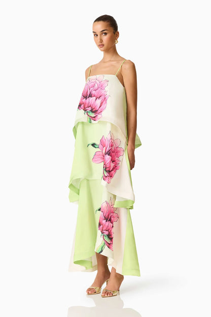 Elliatt Elisia Tiered Gown Green Pink Floral - COMING SOON