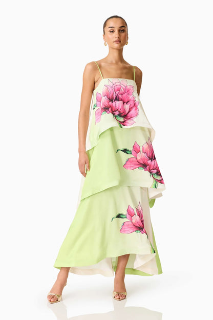 Elliatt Elisia Tiered Gown Green Pink Floral - COMING SOON