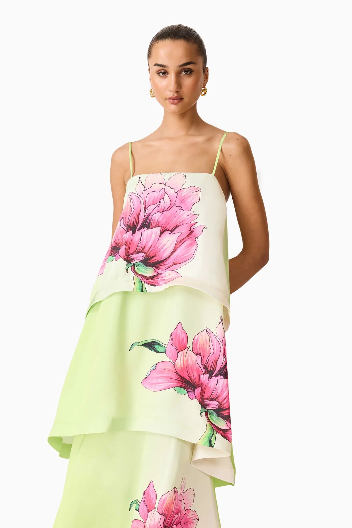 Elliatt Elisia Tiered Gown Green Pink Floral - COMING SOON