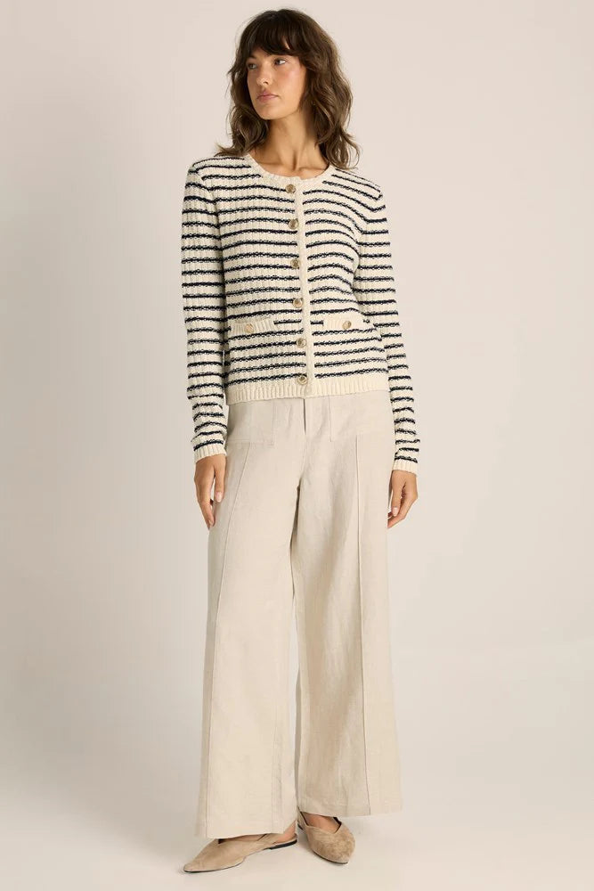 Elle Striped Knit Cardigan - Navy/Cream