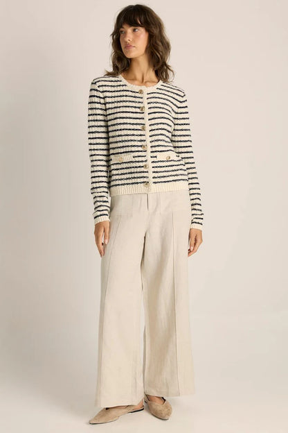 Elle Striped Knit Cardigan - Navy/Cream
