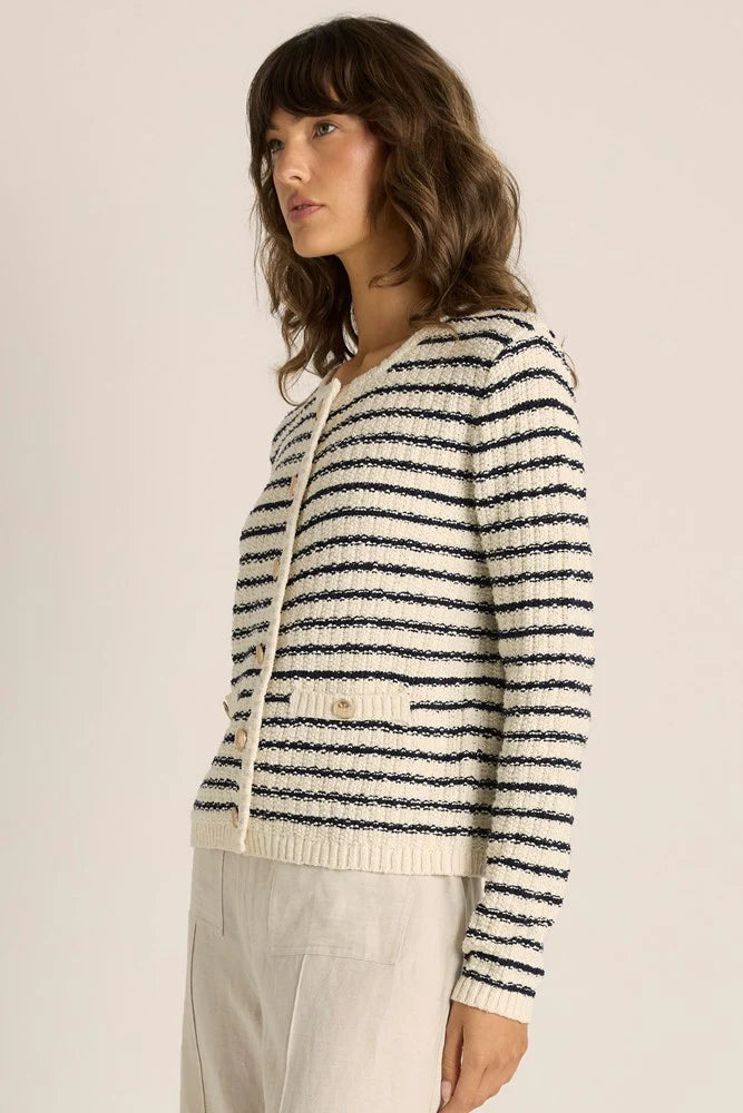 Elle Striped Knit Cardigan - Navy/Cream