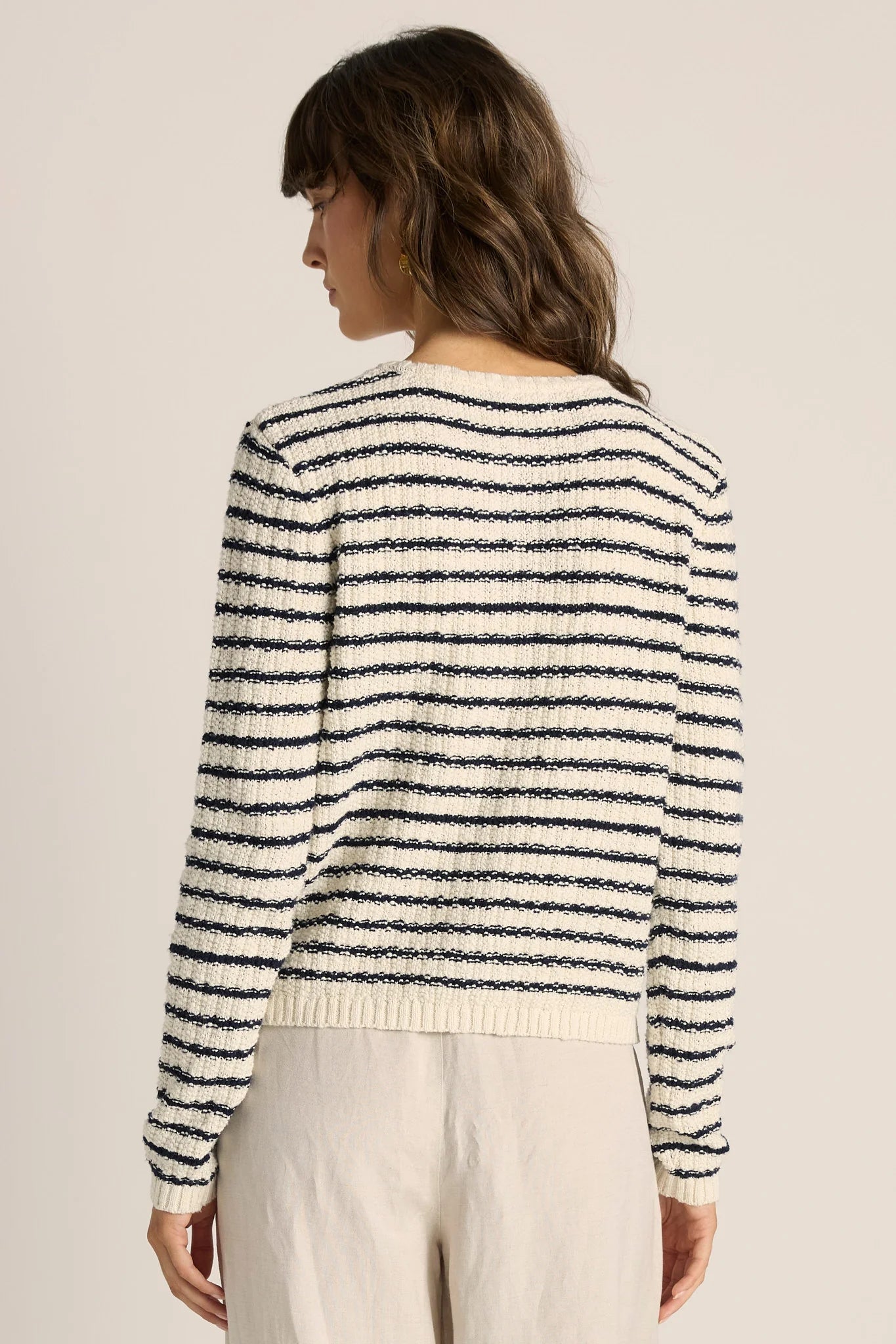 Elle Striped Knit Cardigan - Navy/Cream