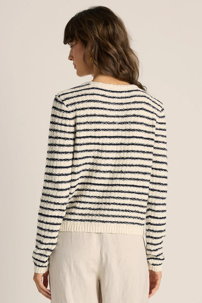Elle Striped Knit Cardigan - Navy/Cream