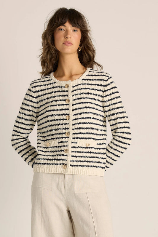 Elle Striped Knit Cardigan - Navy/Cream