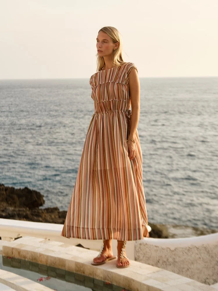 Fate & Becker Callista Midi Dress in Sandbar Stripe