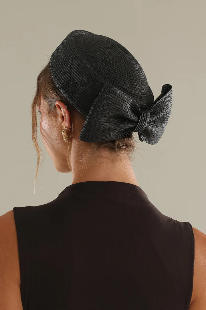 Tara Pill Box Fascinator in Black