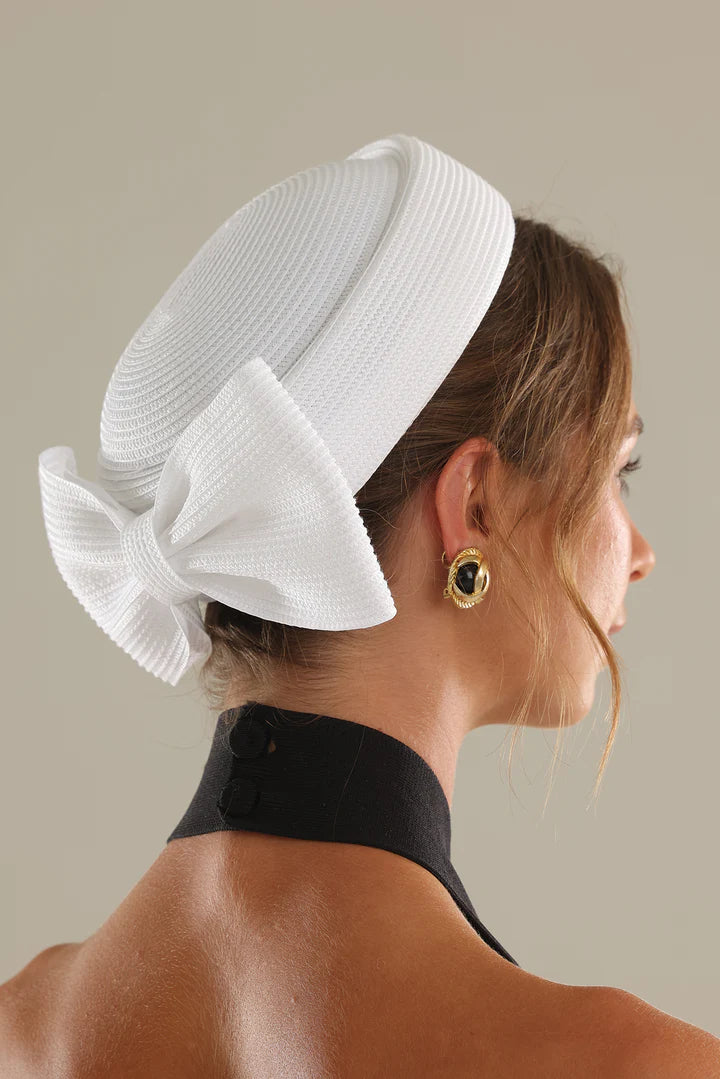 Tara Pill Box Fascinator in White