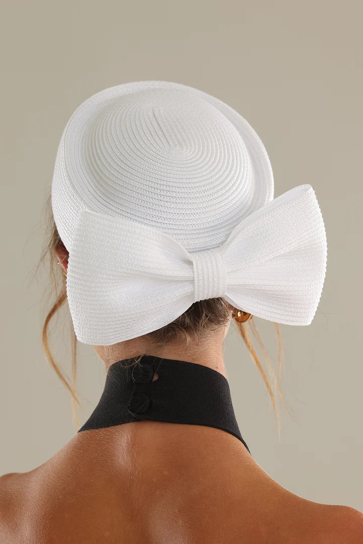 Tara Pill Box Fascinator in White