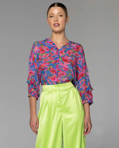 Fate & Becker Take Me Out Frill Sleeve Shirt - Warp Floral