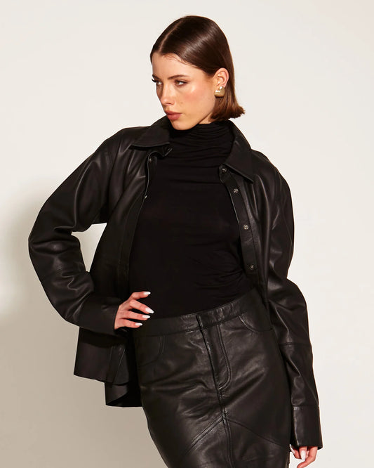 Fate & Becker Underground 100% Leather Oversized Shacket - Black