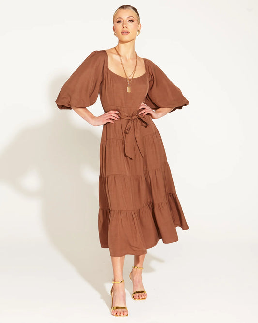 Fate & Becker One and Only Tiered Midi Dress - Mocha